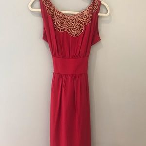 BCBG Red silk dress with gold detailing